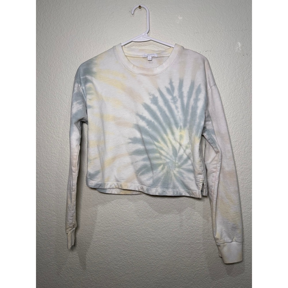 Beyond Yoga  XS Tie‎ Dye Cropped Sweatshirt Sage Green Yellow Cotton Pullover